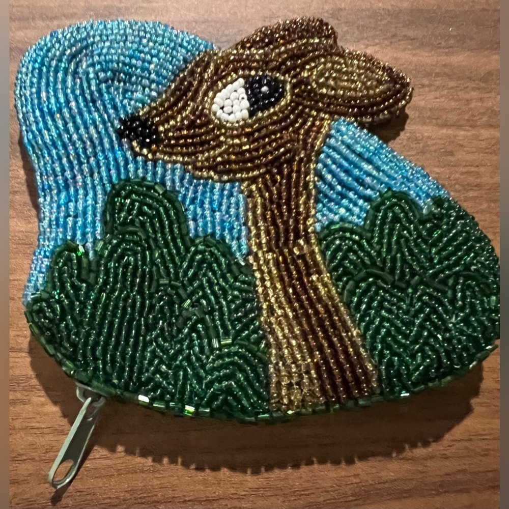 Vintage Beaded Brown Deer Zippered Coin Purse Woodland Creatures Cottage Core